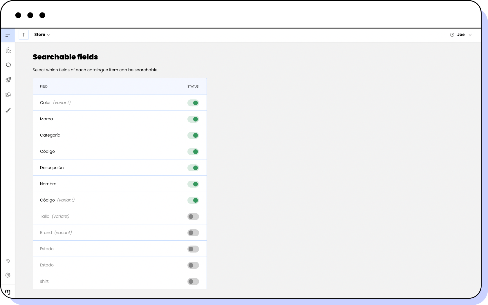 Searchable fields