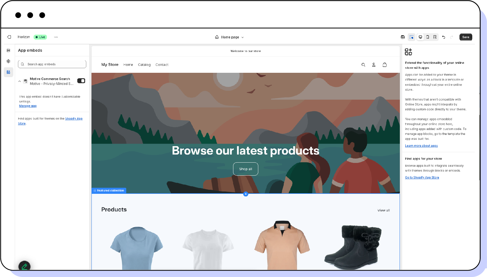 Motive app page in the Shopify app management section showing the toggle to activate it.
